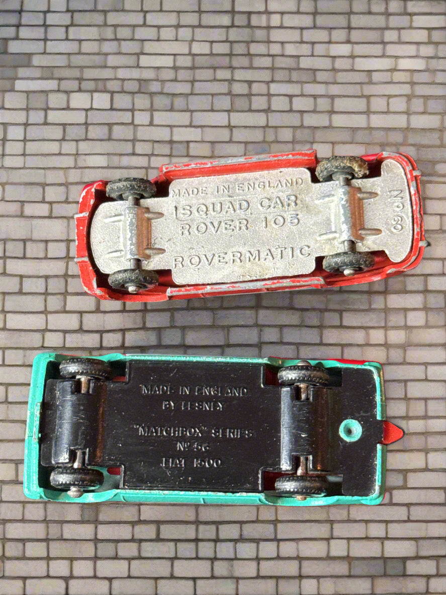 Fiat 1500 Matchbox Lesney 56 Car Diecast Teal Blue Green & Rover 105 Rovermatic Red Diecast