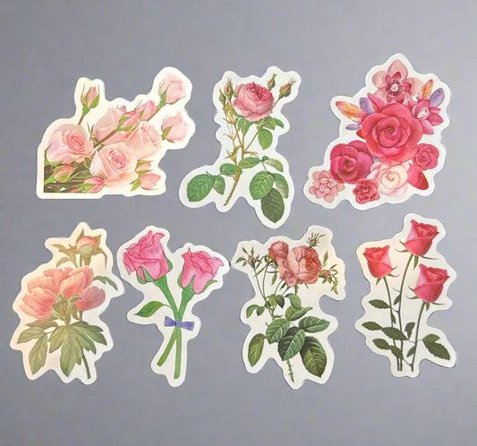 Pink Flowers Roses Stickers (7) Perfect Condition Approx 2-3" In Size
