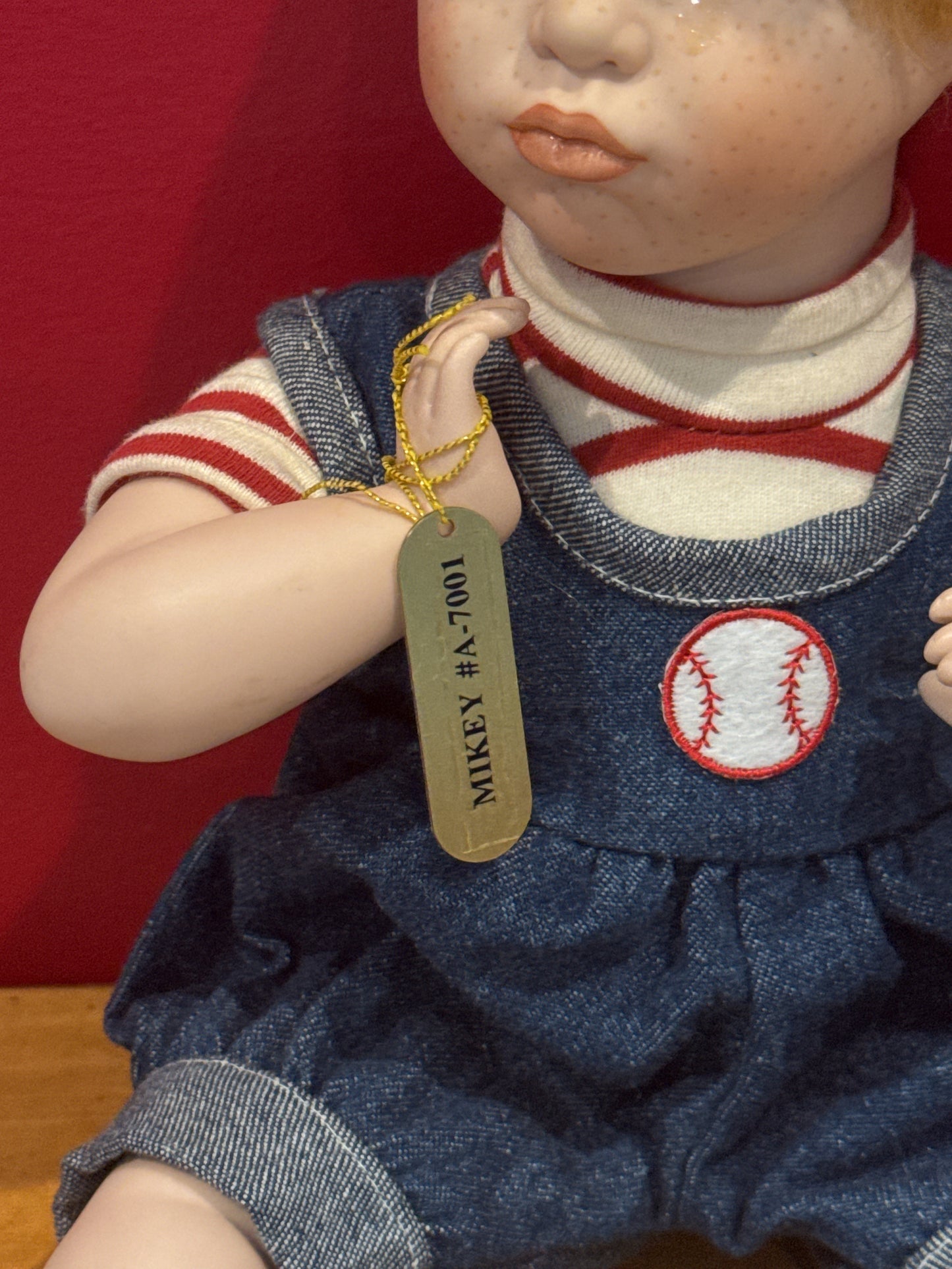 Mikey's Out Porcelain Gustave Wolff Wimbledon Collection Doll No Bat 11" Tall