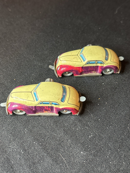 Pair of Vintage Wind Up Toy Car Tin Litho Made in Japan 2.5" Both Work