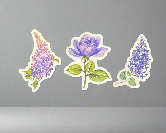 Purple Flowers Stickers (3) Perfect Condition Approx 2-3" In Size