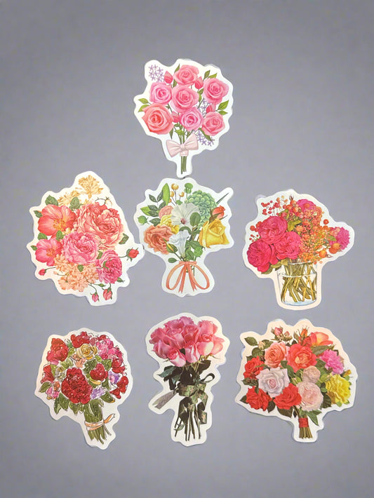 Bouquet Flowers Stickers (7) Perfect Condition Approx 2-3" In Size