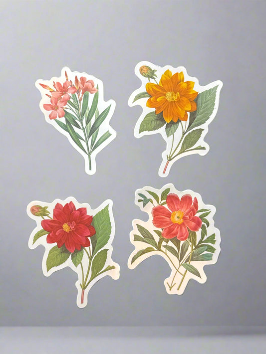 Miscellaneous Flowers Stickers (4) Perfect Condition Approx 2-3" In Size