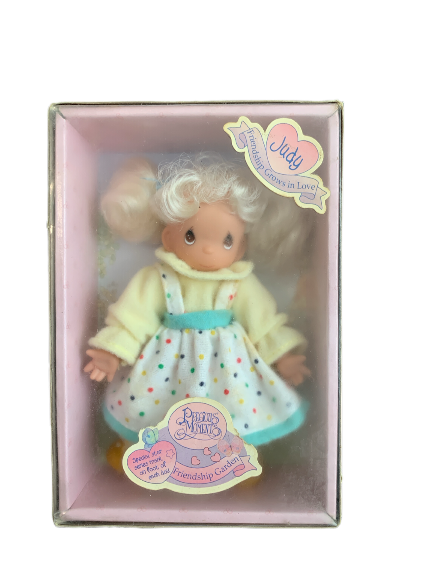 Precious Moments 1998 Vintage 5" Friendship Garden Doll Judy in Original Box.