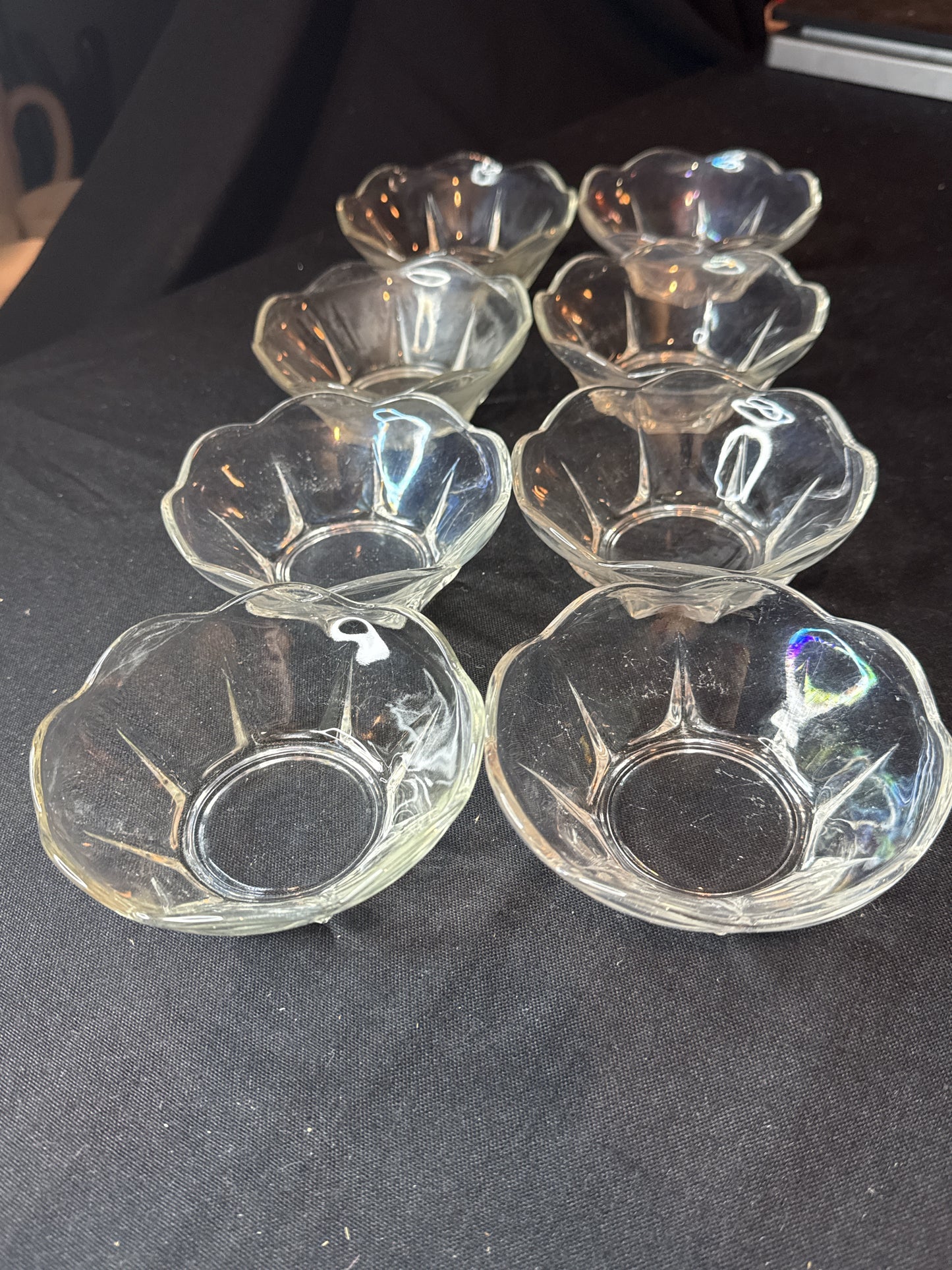 Set of 8 Ice Cream Glass Bowls 4.5" Wide x 2" Tall Clear Glass Scalloped Edge