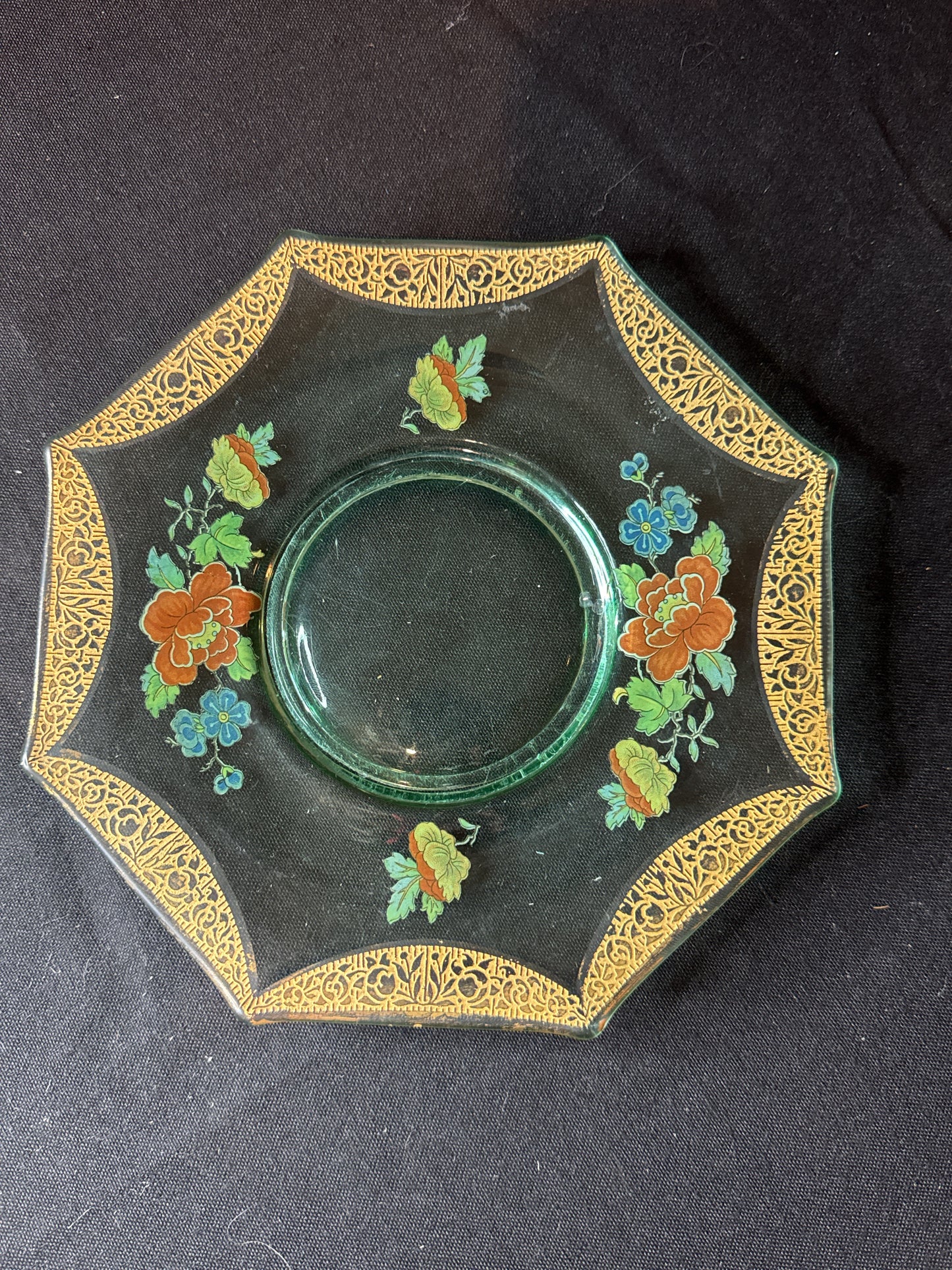 Two Piece Green Depression Glass Bowl and Plate 7.75" Wide & Bowl is 6.5" Wide x 3.5" Tall