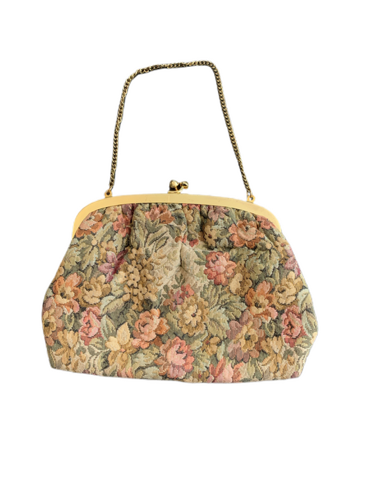 Vintage Mid-Century 1950s-1960s Floral Tapestry Clutch Purse