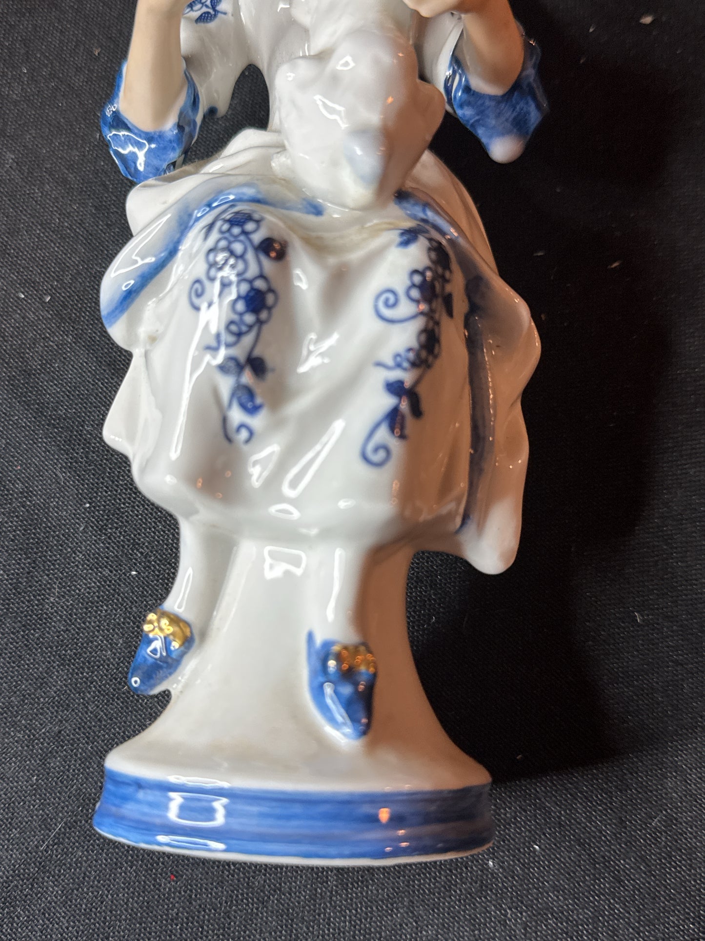 Vintage Brinn's Pittsburgh, PA Blue and White Porcelain Lady & Dog Figurine 8" Tall