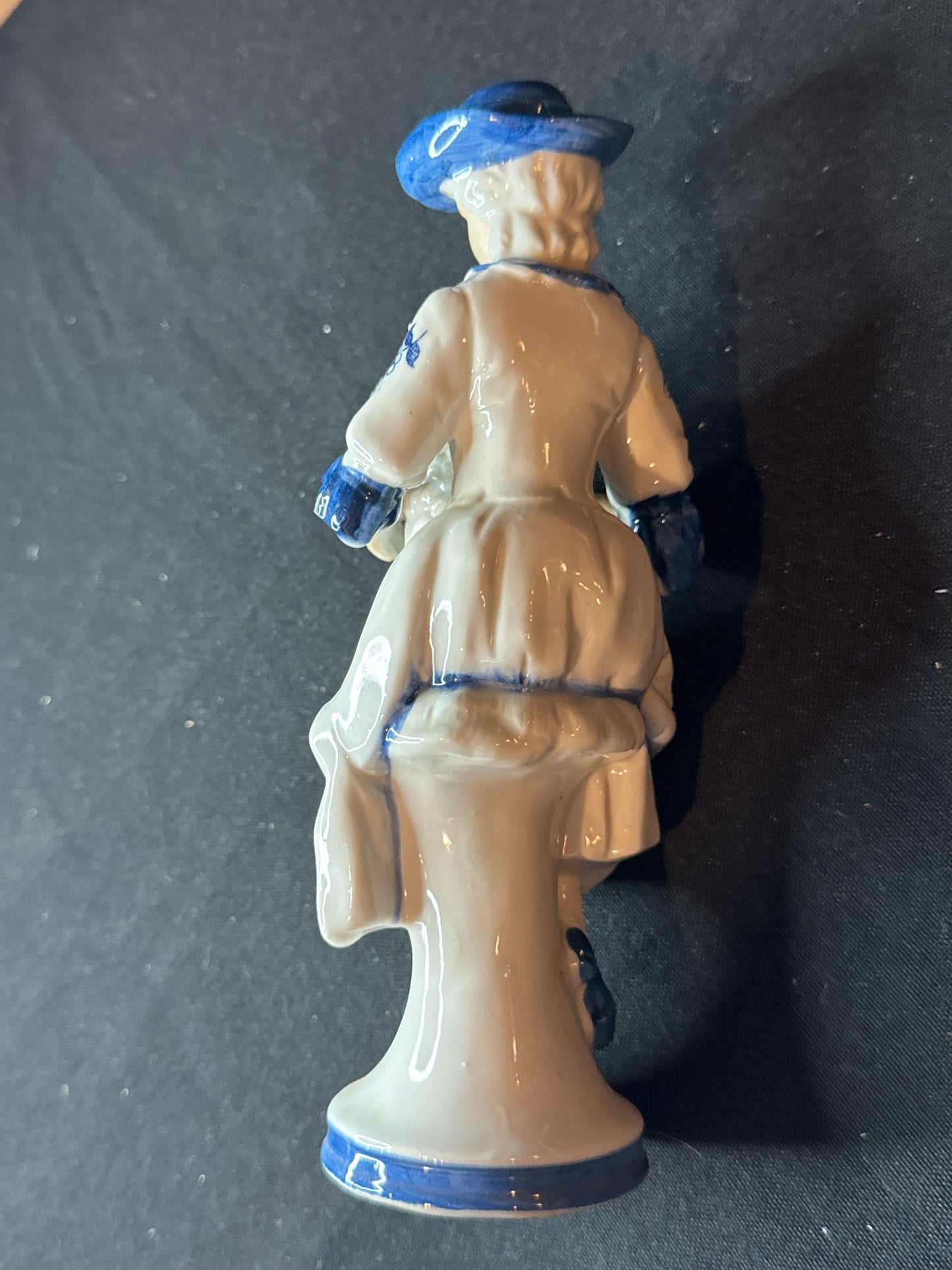 Vintage Brinn's Pittsburgh, PA Blue and White Porcelain Lady & Dog Figurine 8" Tall