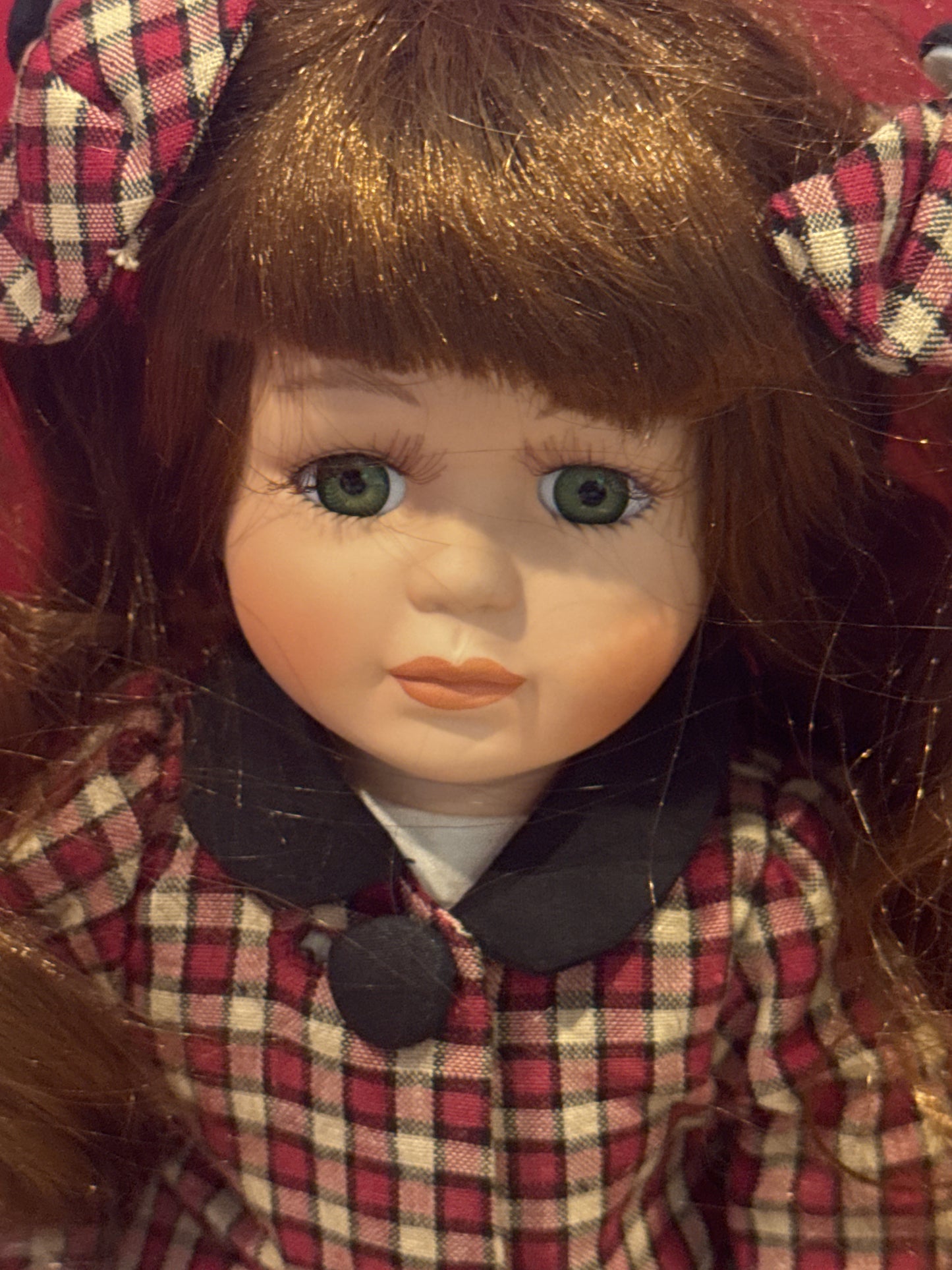 Porcelain Collectible Doll Brown Hair Winter Jacket Skates 16" Tall