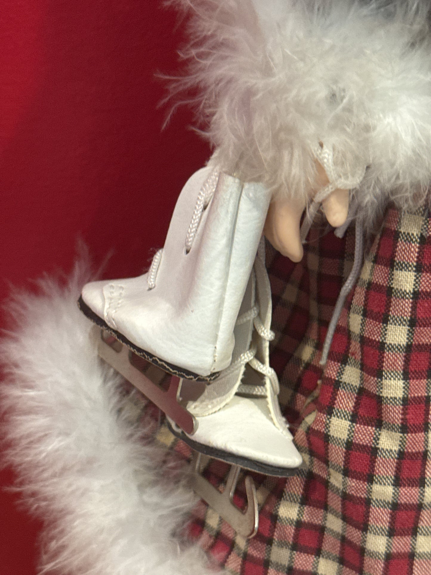 Porcelain Collectible Doll Brown Hair Winter Jacket Skates 16" Tall