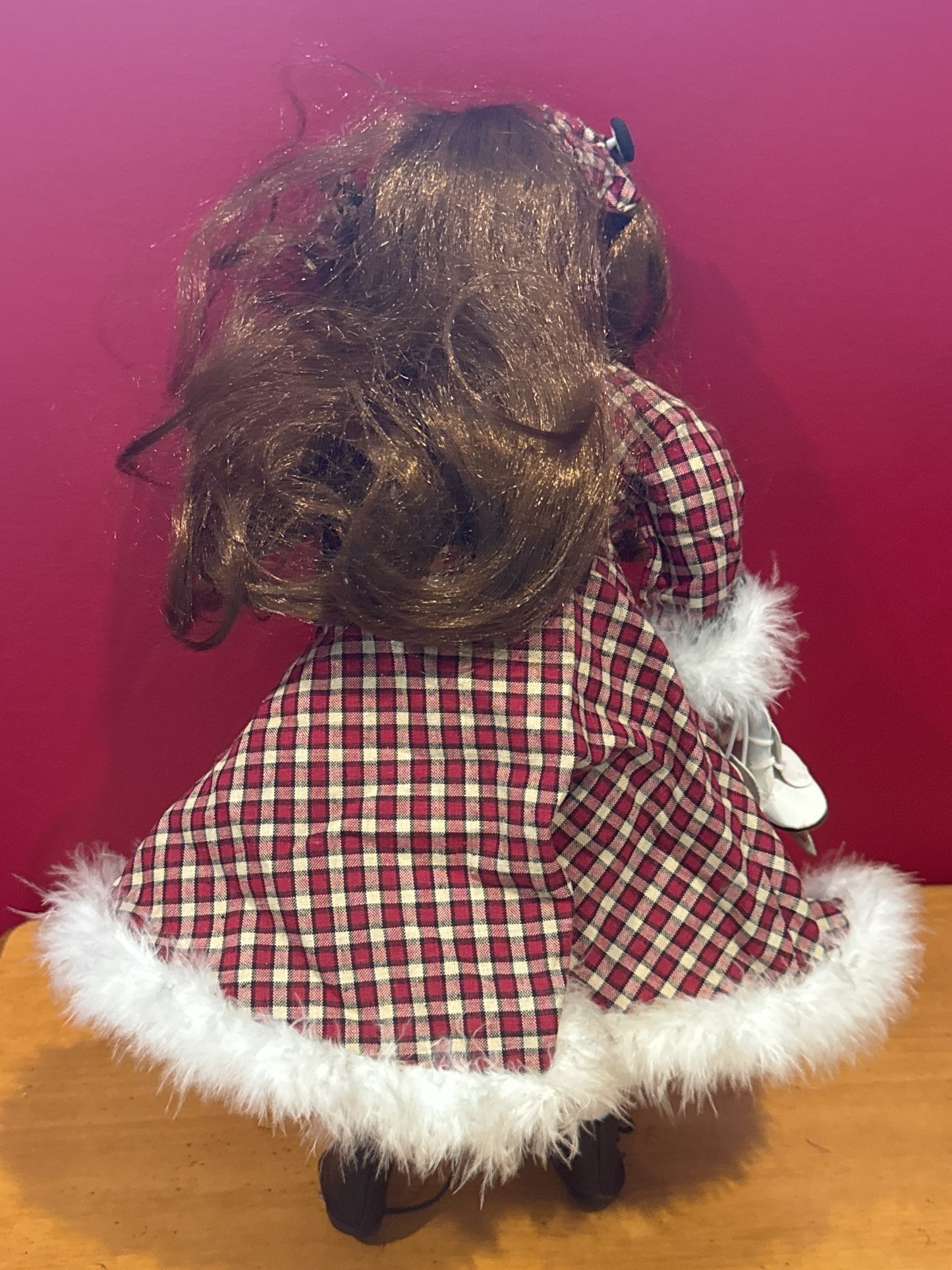 Porcelain Collectible Doll Brown Hair Winter Jacket Skates 16" Tall