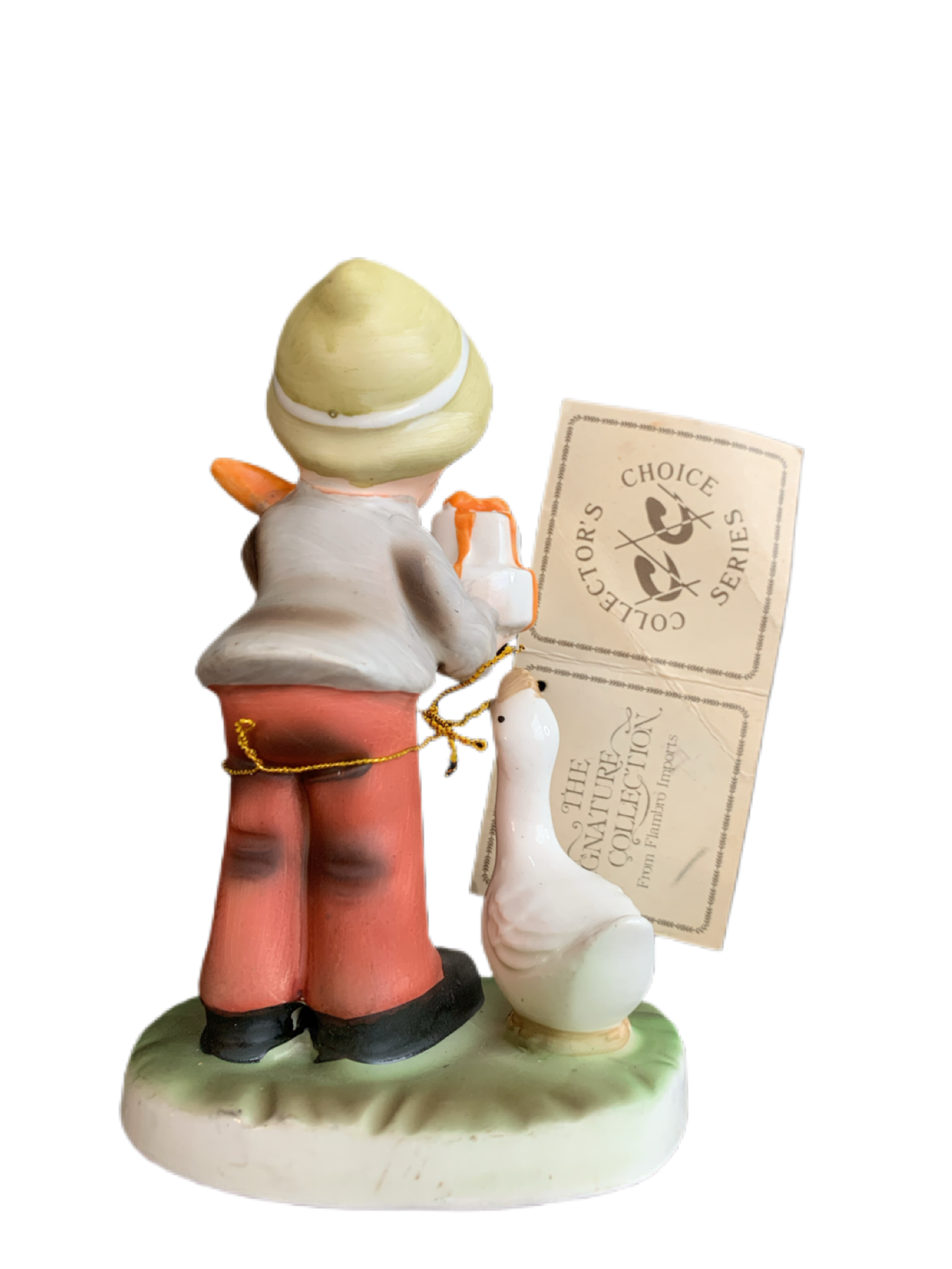 Flambro Boy Figurine Holding Gifts with Goose, Flambro Collector's Choice Series