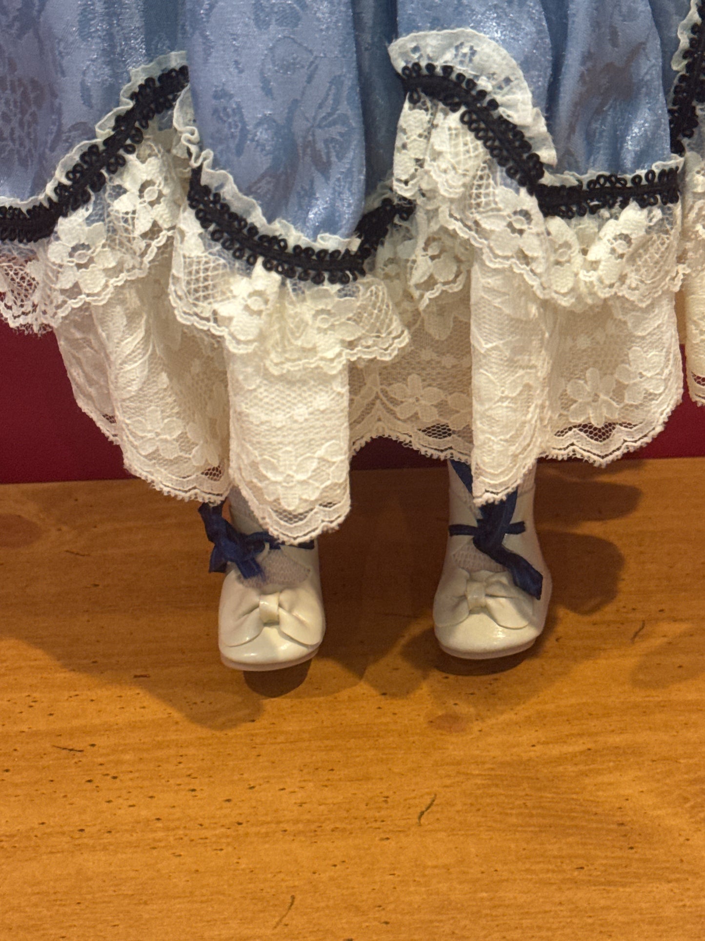 Porcelain Collectible Doll Blue Dress Black Curly Hair Brown Eyes 17" Tall