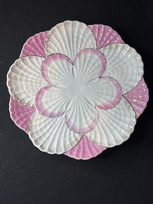 Antique Plate Pink White with Gold Trim Scalloped Edge 10.75" Wide