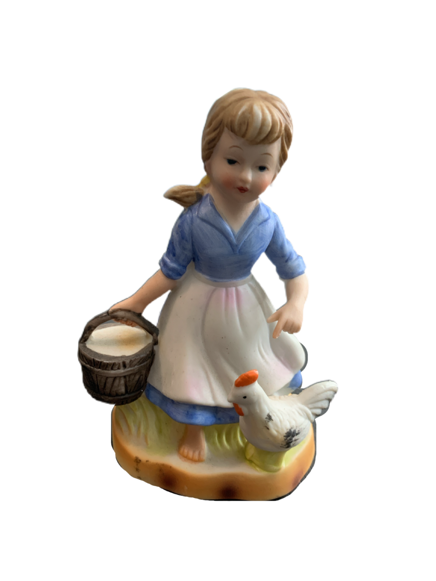 Artmark Japan Girl with Milk Bucket and Chicken Figurine 5" Tall