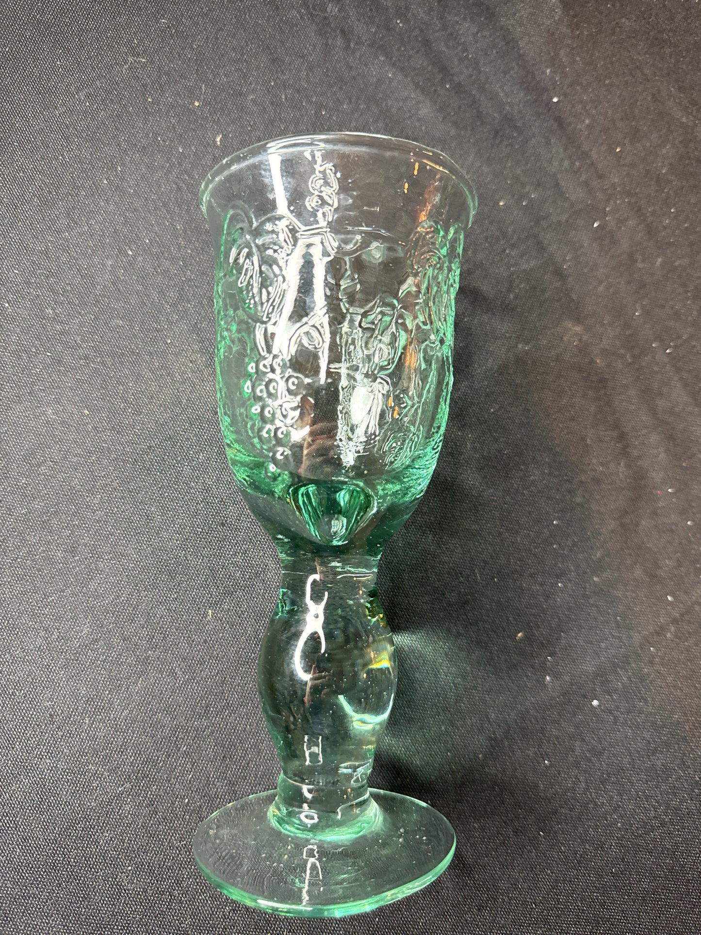 Set of 6 Recycled Glass Goblet 2000-2009 Era with Embossed Grapevine Green Wine Glass