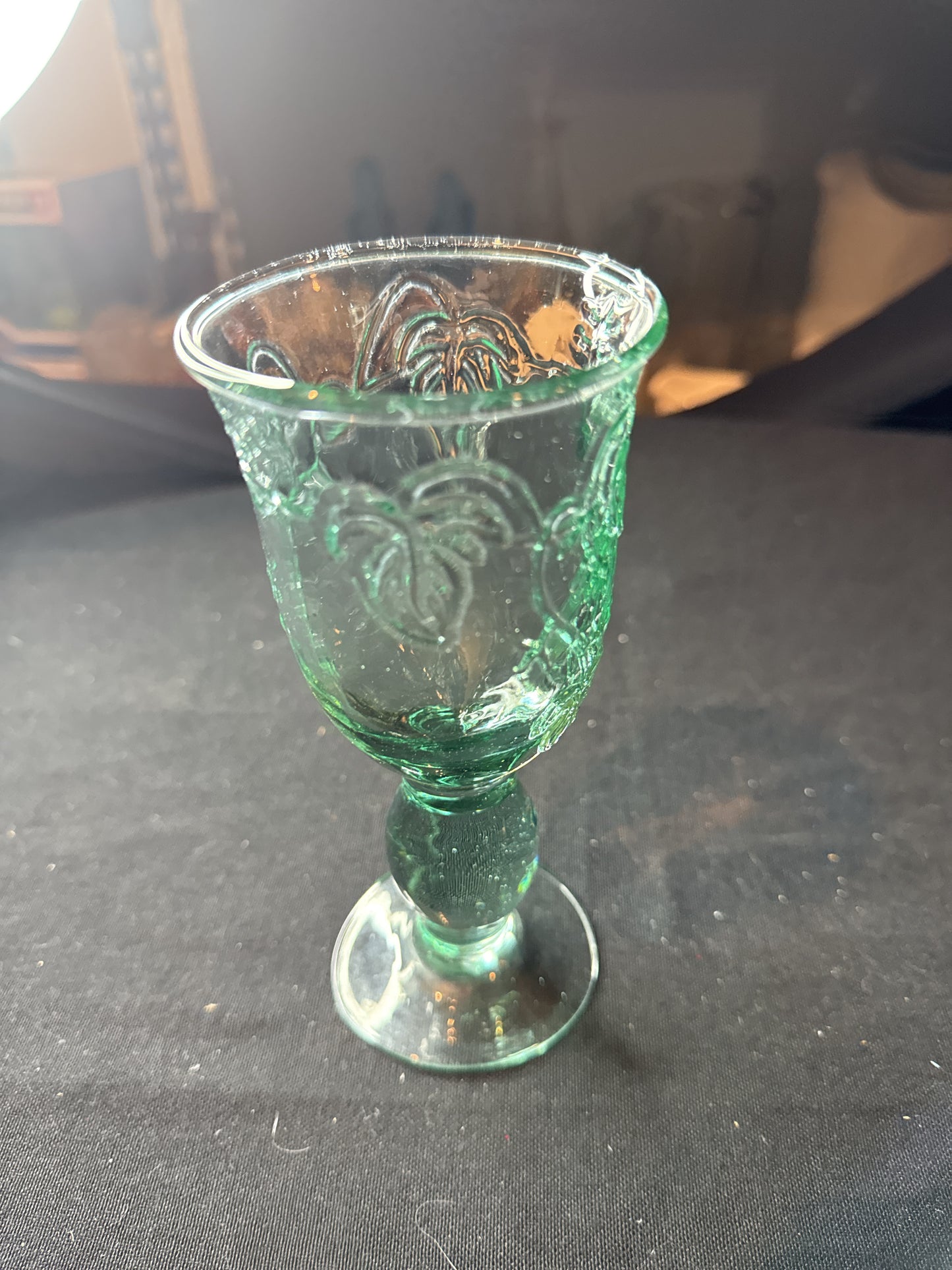 Set of 6 Recycled Glass Goblet 2000-2009 Era with Embossed Grapevine Green Wine Glass