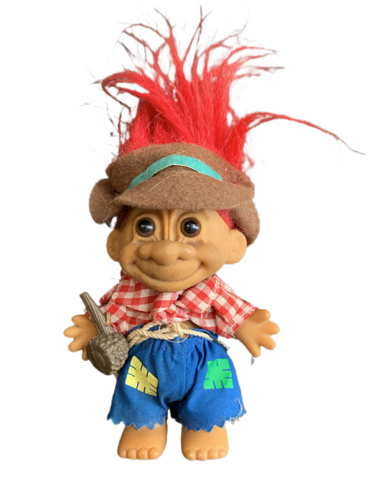 Russ Scarecrow Yokel Farmer Gingham Shirt Corn Cob Pipe Troll Doll 5"