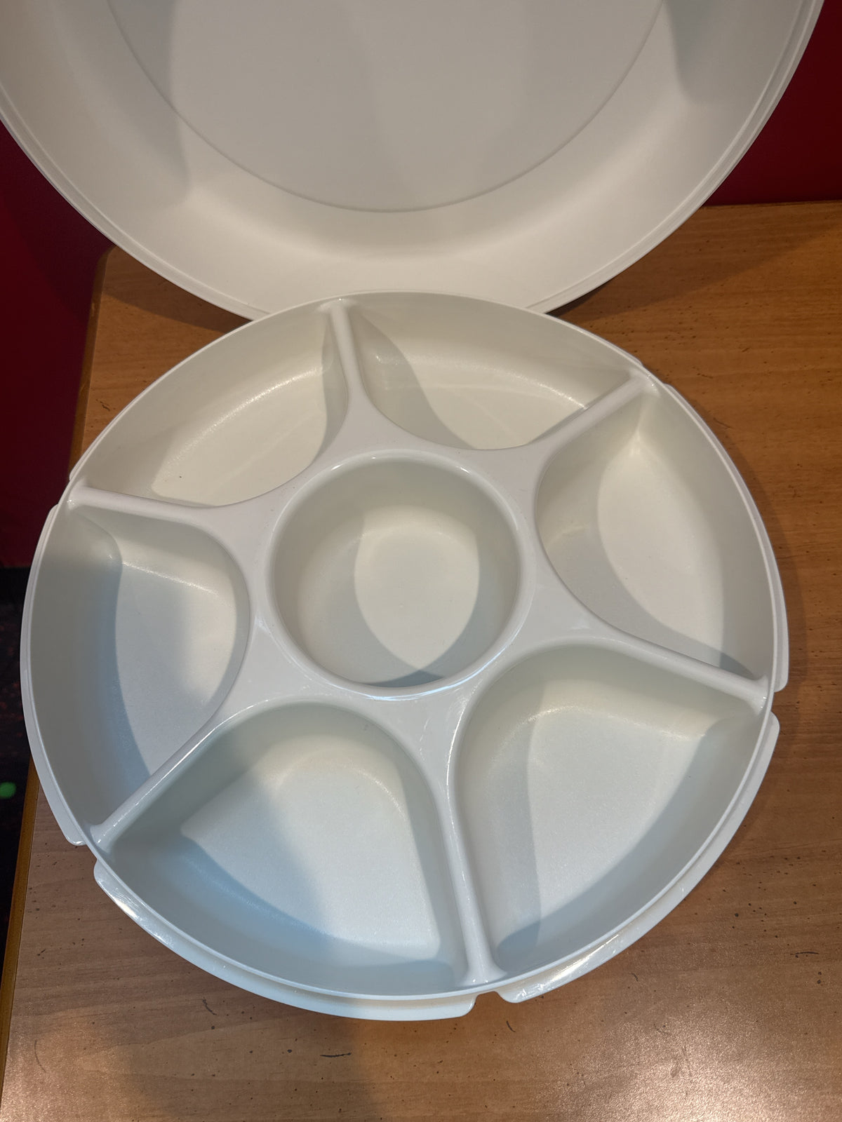 Tupperware 13" Divided Serving Center Tray 1665-3 and 1666-1 Chip or Vegetables & Dip