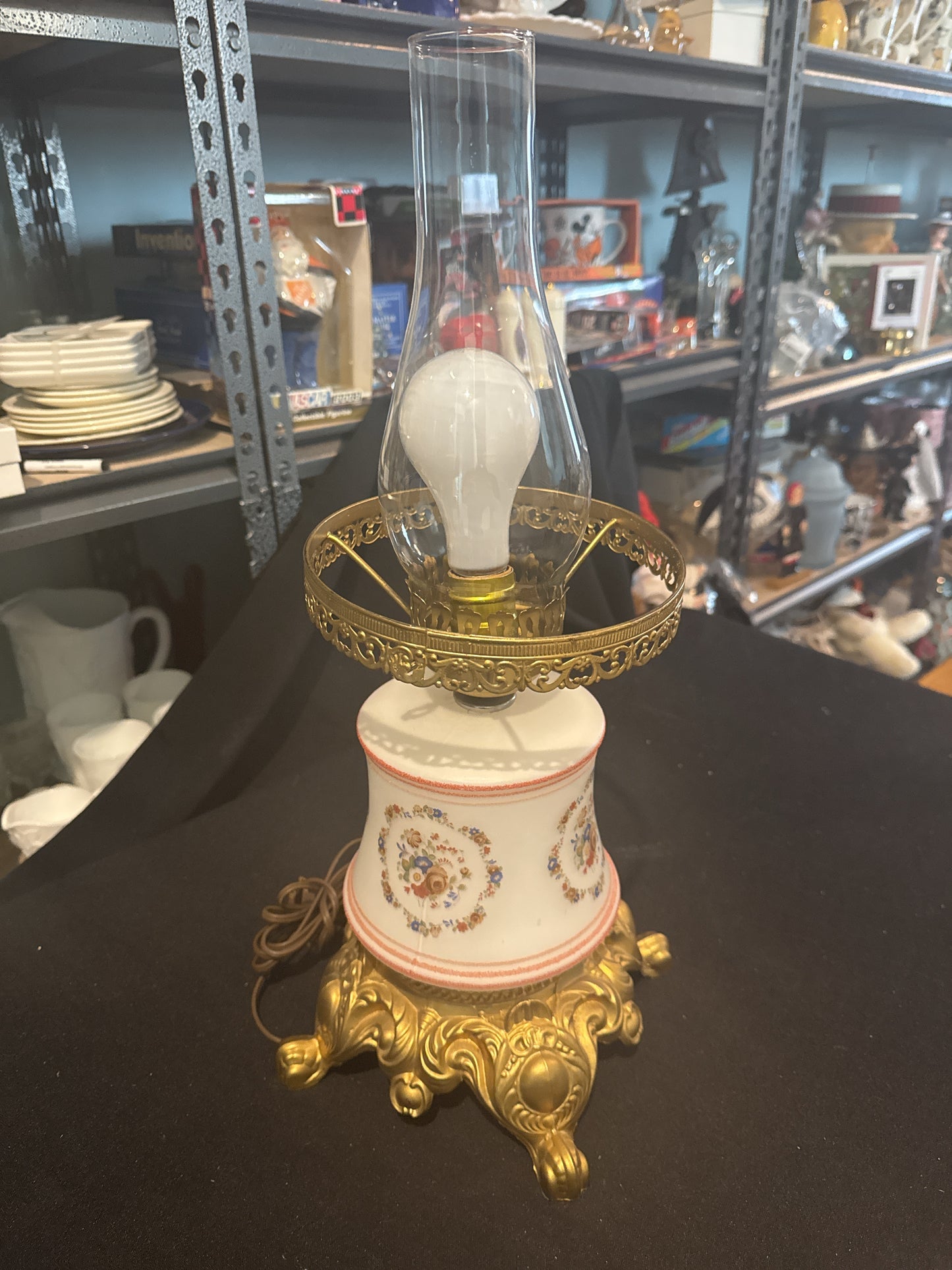 Gone With The Wind Hurricane Lamp Electric Works Vintage Missing Top Glass Piece 21"