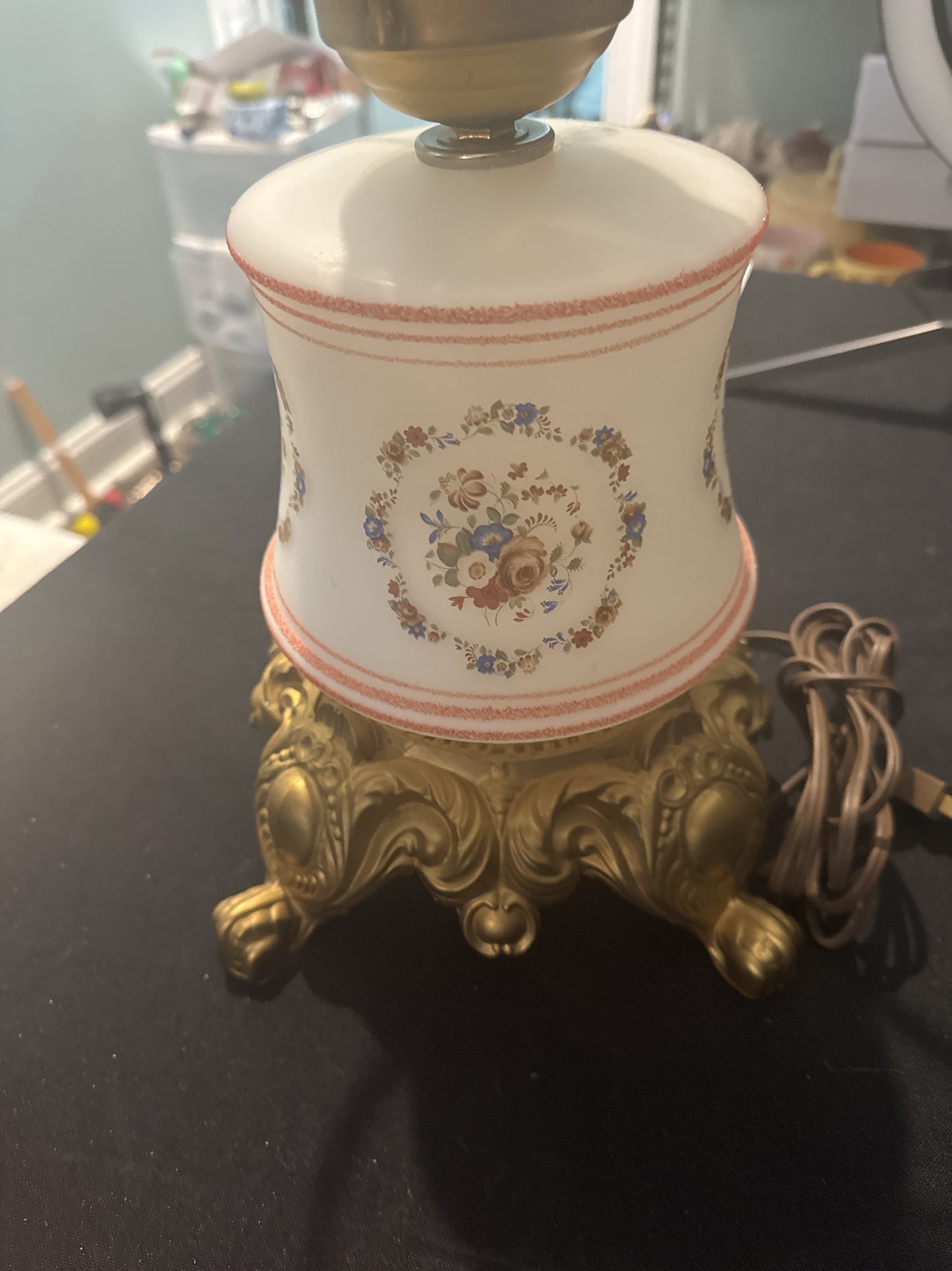 Gone With The Wind Hurricane Lamp Electric Works Vintage Missing Top Glass Piece 21"