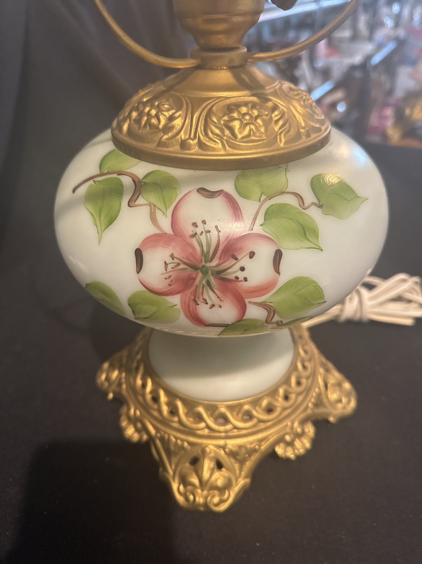 Gone With The Wind Hurricane Lamp Vintage 23" Tall Missing Top Glass Piece