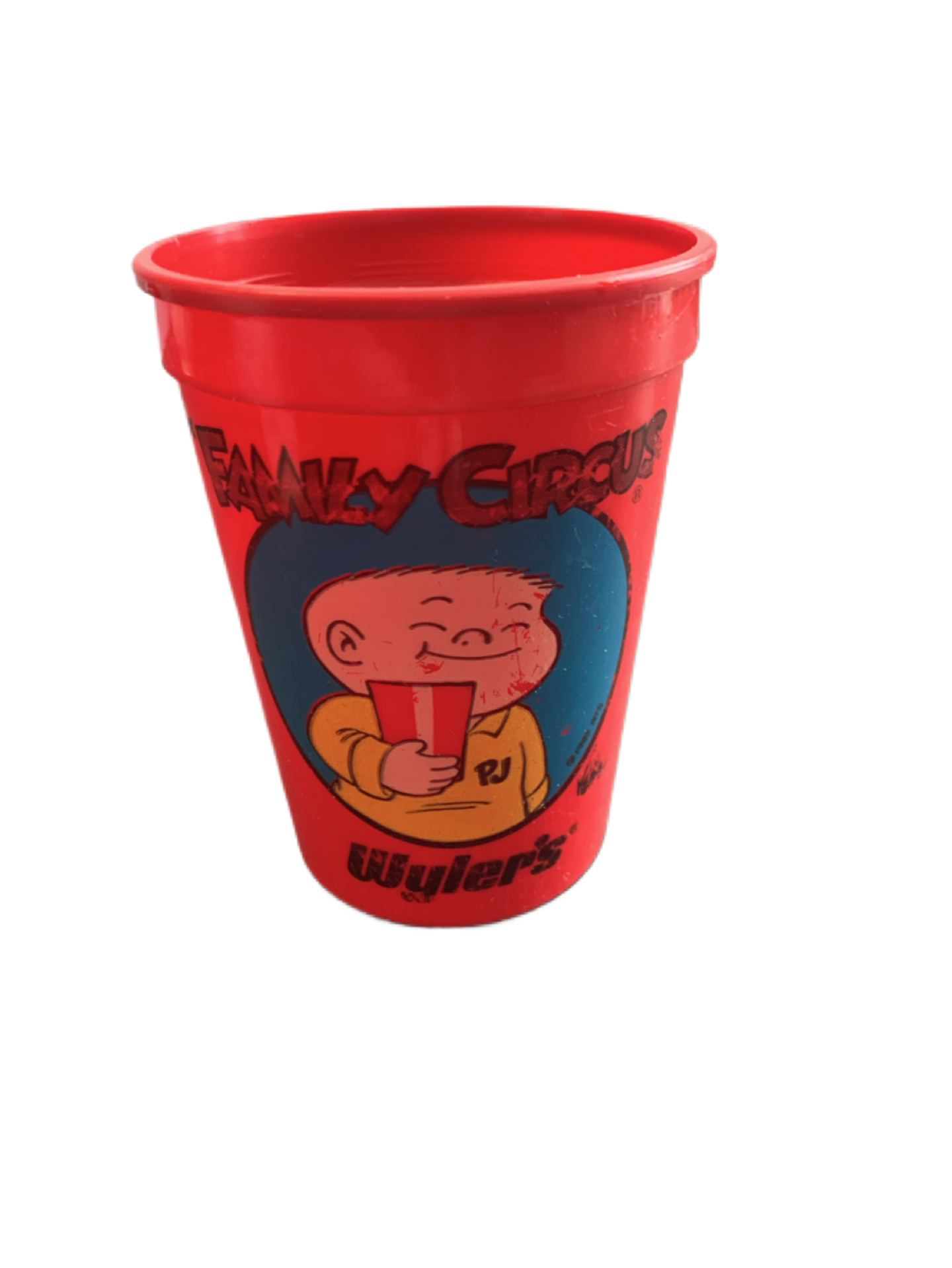 Family Circus Wyler's 1980s Red Plastic Collectors Cup 4 1/8" Tall