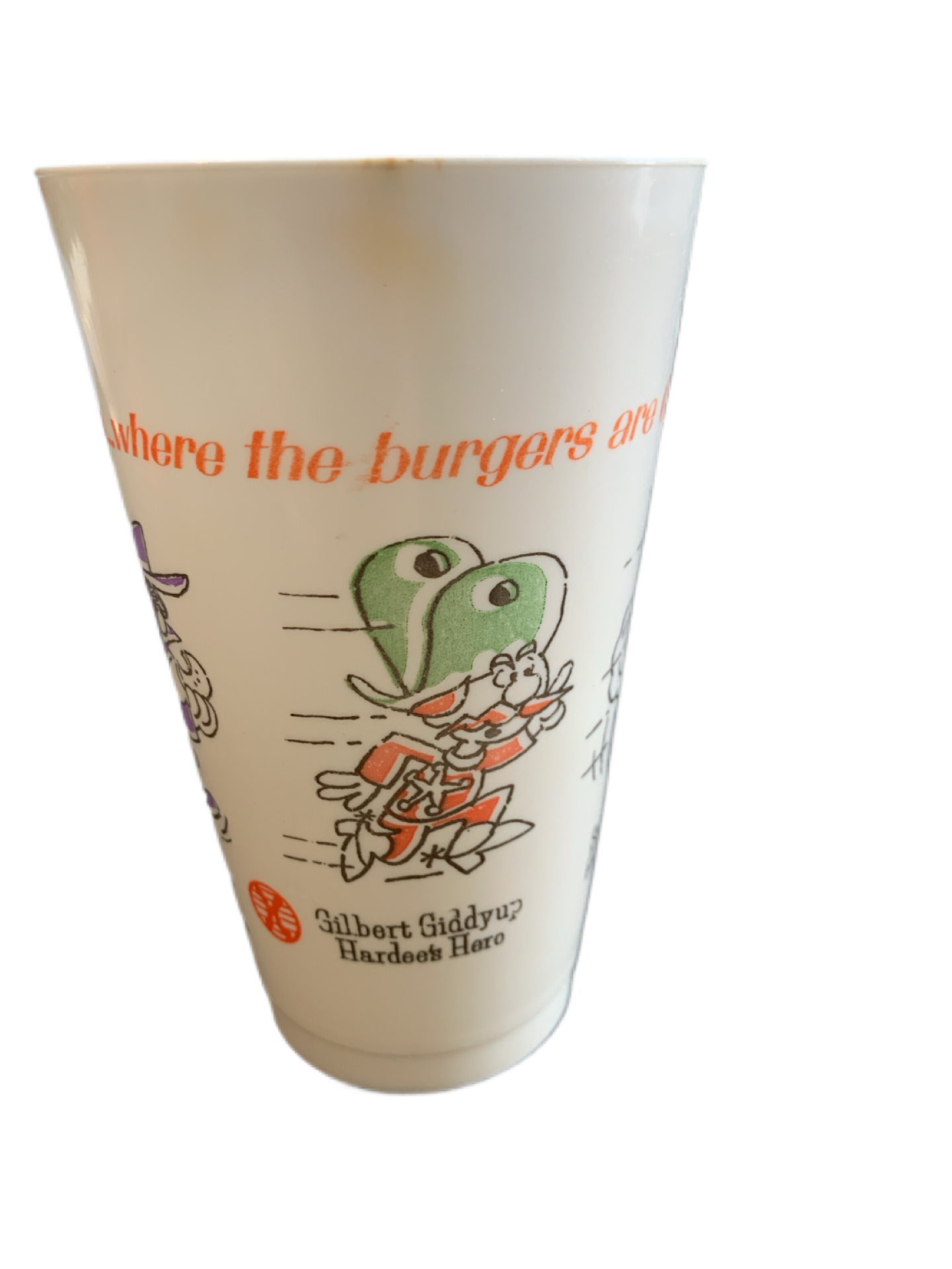 Hardees 1970 Promo Drink Cup Vintage Speedy McGreedy and Gilbert Giddy Soda Cup