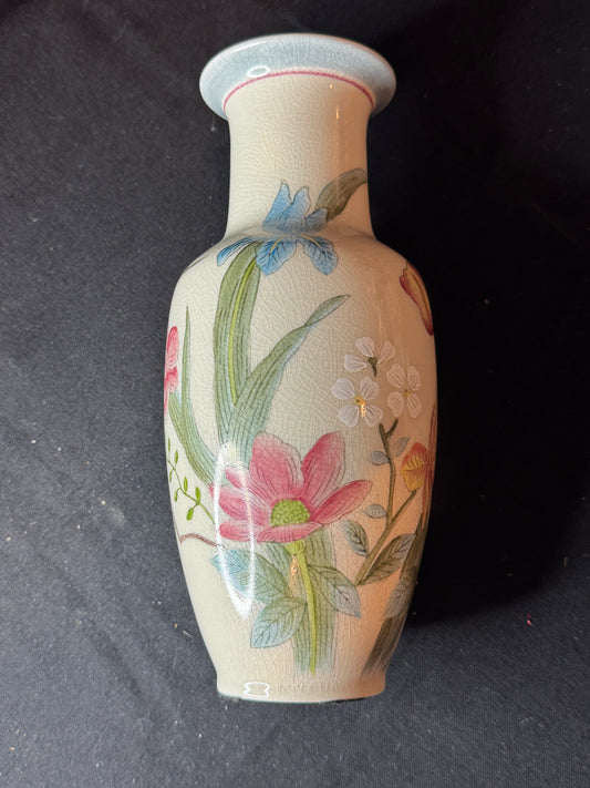 Andrea Vase by Sadek Crackle Design 10" Tall Floral Pattern