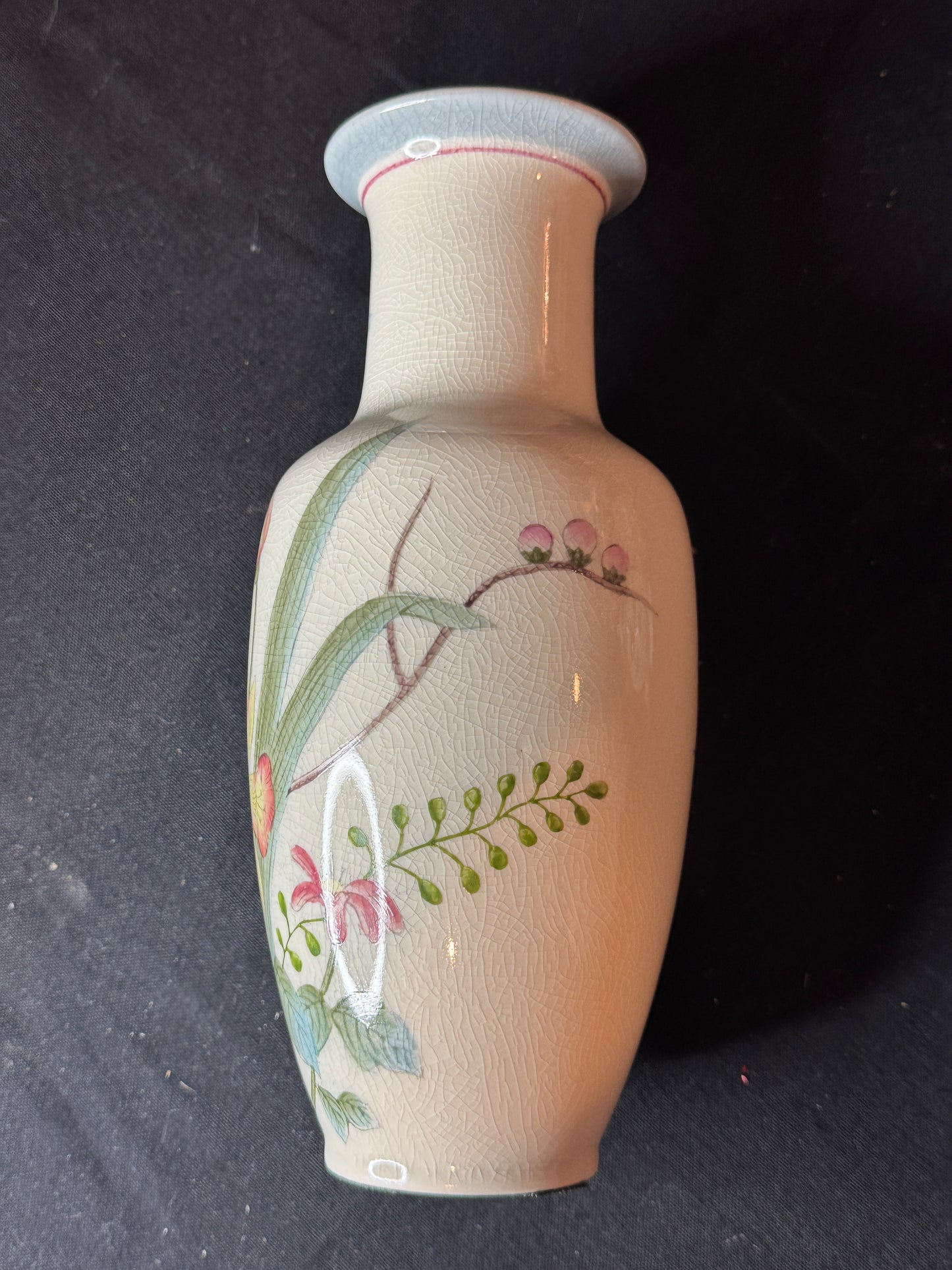 Andrea Vase by Sadek Crackle Design 10" Tall Floral Pattern