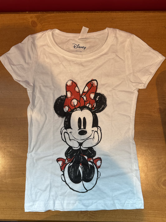 Disney Minnie Mouse White T-Shirt 100% Cotton Size 6/6X Small Good Condition