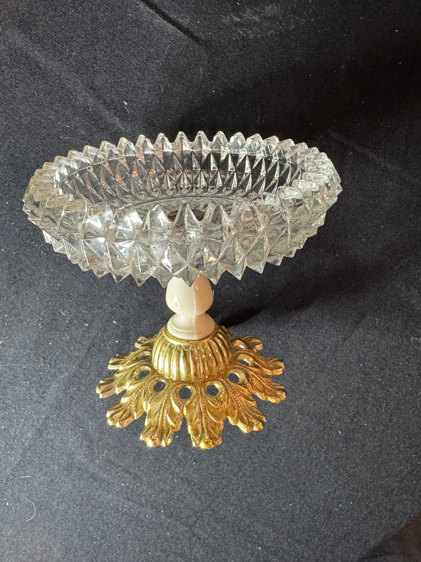 Mid Century Filigree Pedestal Crystal Small Dish Trinket Holder 4.75" Tall