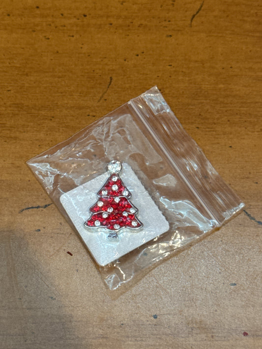 Red & White Gemstones Christmas Tree Pin 1" Tall New in Bag