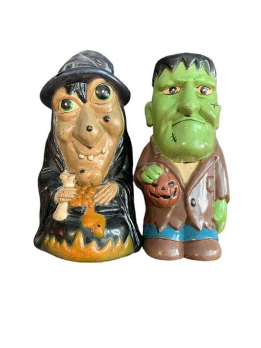 Halloween Dynagood 9" Witch and Frankenstein Blow Molds 2001