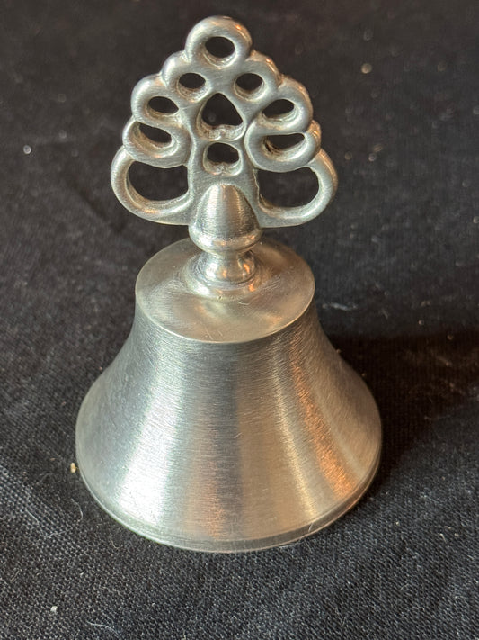 Vintage Woodbury Pewter Silver Dinner Bell Ornate Bell lTop Silver 3.5" Heavy