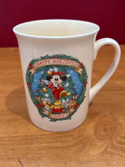 Walt Disney Mickey Mouse Happy Holidays 2003 Coffee Mug Cup Christmas Through The Years