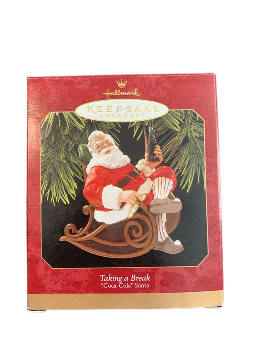 Christmas 1997 Vintage Hallmark Ornament, Taking a Break Santa Coca Cola New In Box