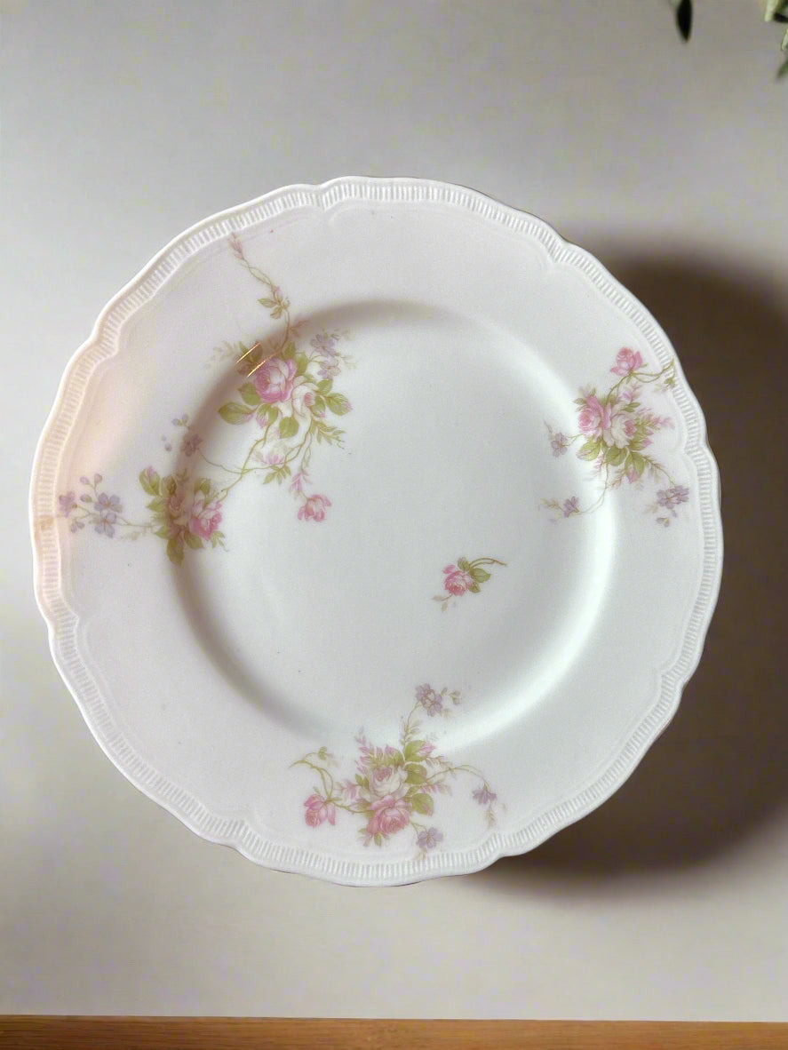 Antique Leonard Vienna Austria Porcelain Salad Plate 7.25" Wide Pink Floral
