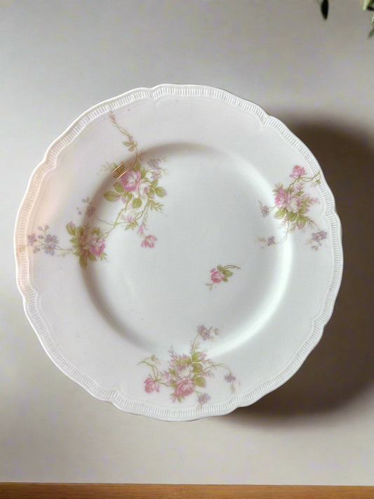 Antique Leonard Vienna Austria Porcelain Salad Plate 7.25" Wide Pink Floral