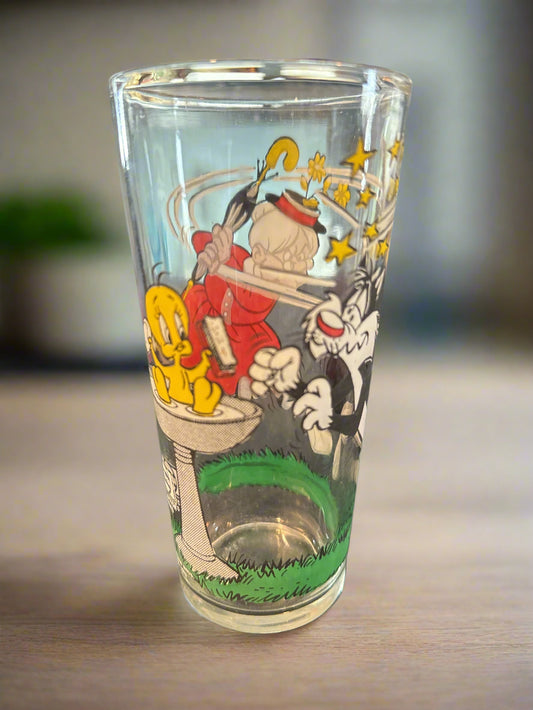 1976 Pepsi Warner Brothers Looney Tunes Glass Granny Tweety Sylvester Bird Bath 6.25"