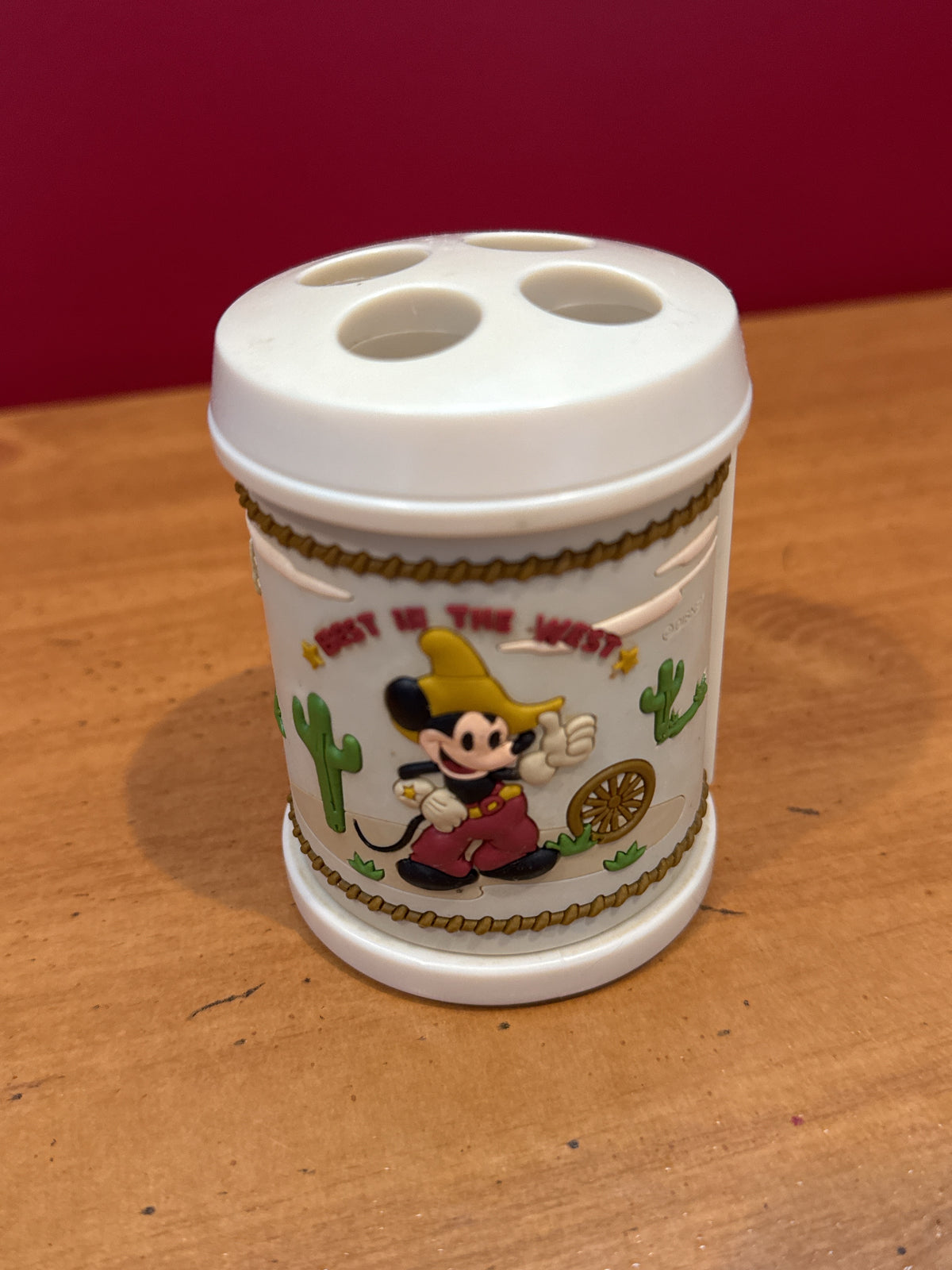 Vintage Disney Mickey Mouse Lil Buckaroo Toothbrush Holder Best of the West 3.5" Tall