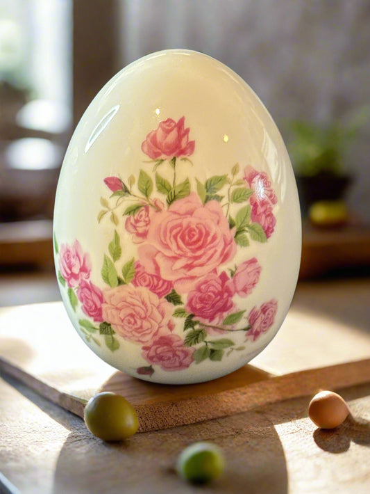 Beautiful Vintage 1988 Avon 3" Porcelain Easter Egg Summer's Roses Excellent Condition