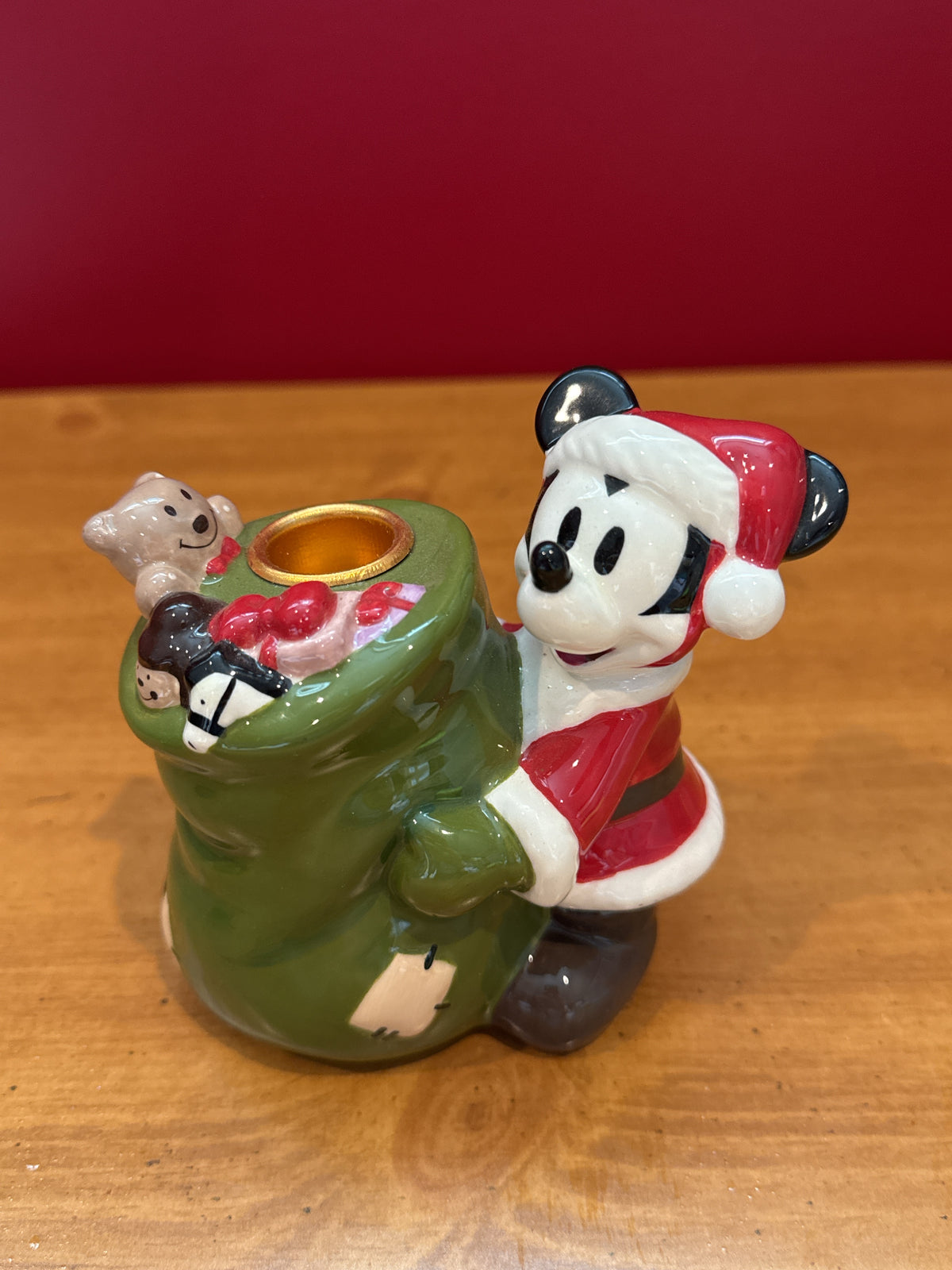 Disney Santa Mickey Mouse Candle Holders Pair 4.25" Tall