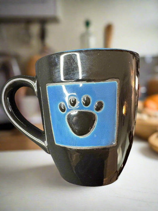 Large Heavy Blue Dog Paw Print Coffee Mug Cup New 16oz 4.25" Tall