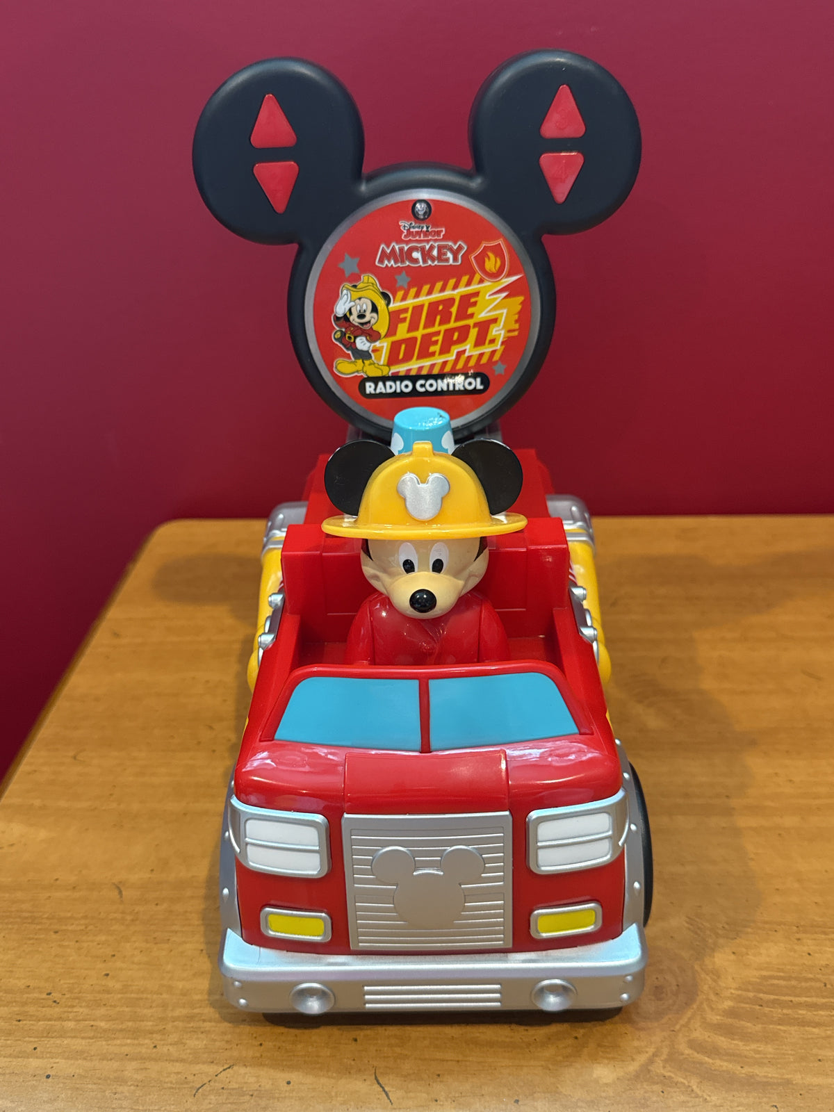 Mickey Mouse Remote Control Fire Truck Works Great 9" x 7"