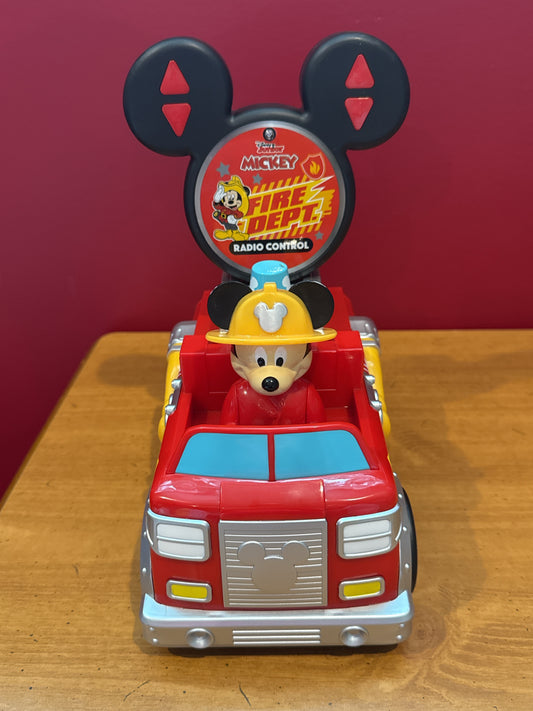 Mickey Mouse Remote Control Fire Truck Works Great 9" x 7"
