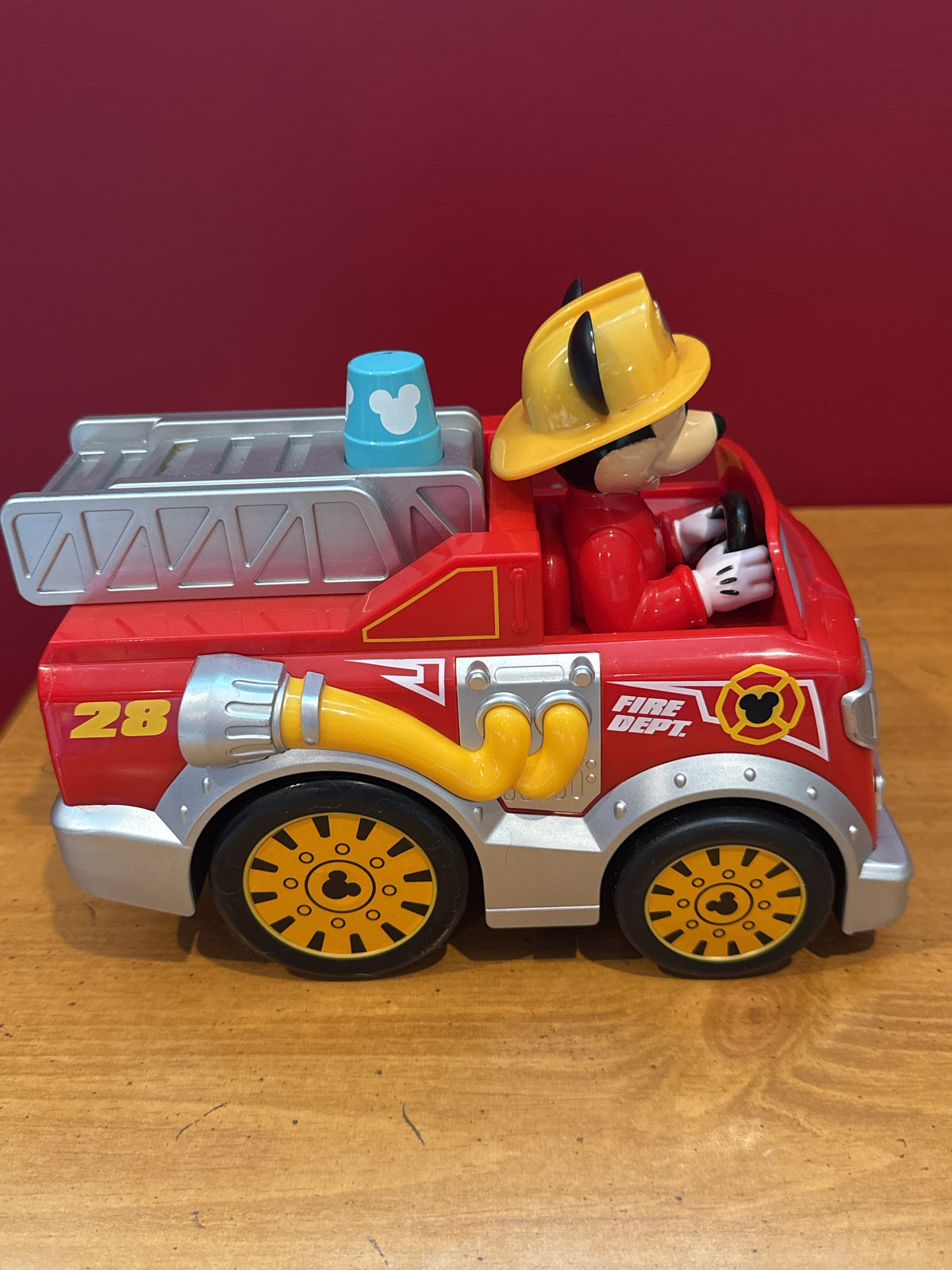 Mickey Mouse Remote Control Fire Truck Works Great 9" x 7"