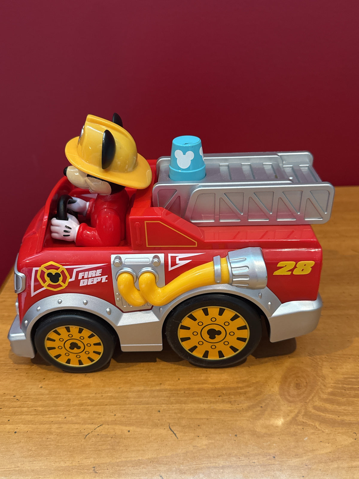 Mickey Mouse Remote Control Fire Truck Works Great 9" x 7"