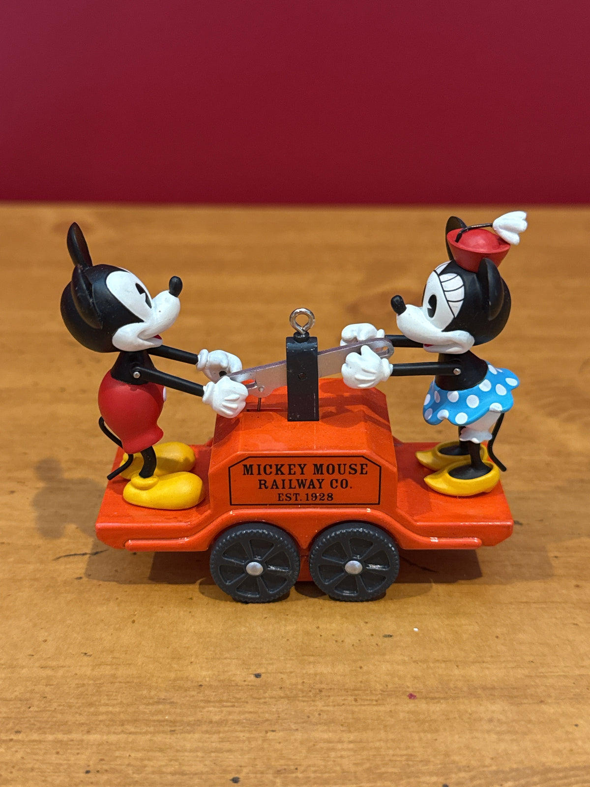 Hallmark Riding The Rails Mickey and Minnie Mouse Christmas Ornament Limited Quantity 3" Tall